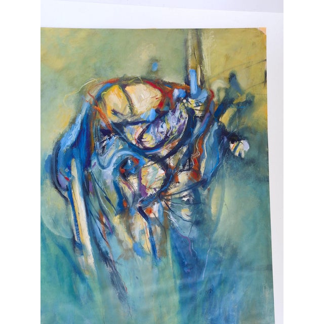 Vintage mid 20th century gouache on paper abstract painting. Signed MW lower right. Unframed, age toning, some paper...