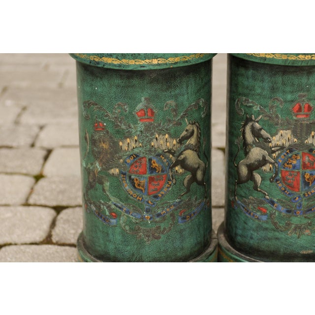 English Double Leather Bucket with Handle and Royal Coat of Arms, circa 1920 For Sale In Atlanta - Image 6 of 11