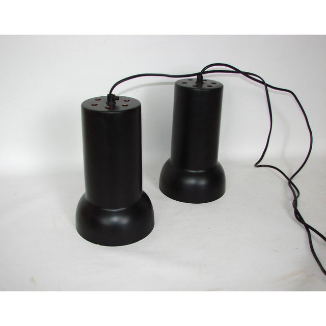 1980s Vintage Modernist Black and Brass Pendant Lights, 1980s, Set of 2 For Sale - Image 5 of 6