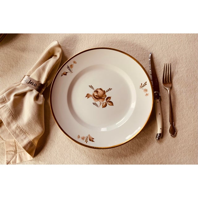 Royal Copenhagen Brown Rose Hand-Painted Porcelain Dinner Plates Set of 6 For Sale - Image 12 of 12
