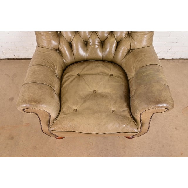 Olive Baker Furniture Stately Homes Collection Late Victorian Tufted Leather Club Chair For Sale - Image 8 of 13