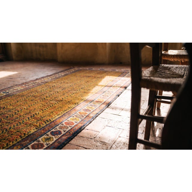1890s Yellow Geoemtric Antique n.w. Persian Rug 3' X 11'7" Hand Knotted Wool Carpet For Sale In New York - Image 6 of 7