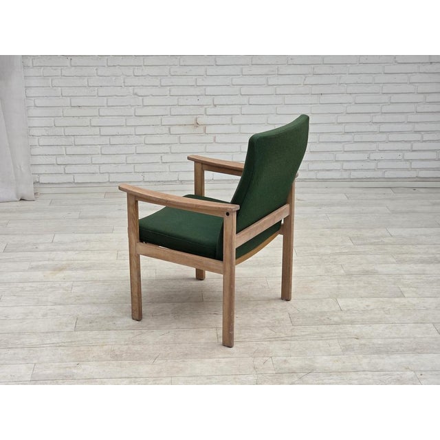 Wood Danish Armchair in Green Furniture Wool and Oak Wood from Høng Stolefabrik, 1980s For Sale - Image 7 of 17