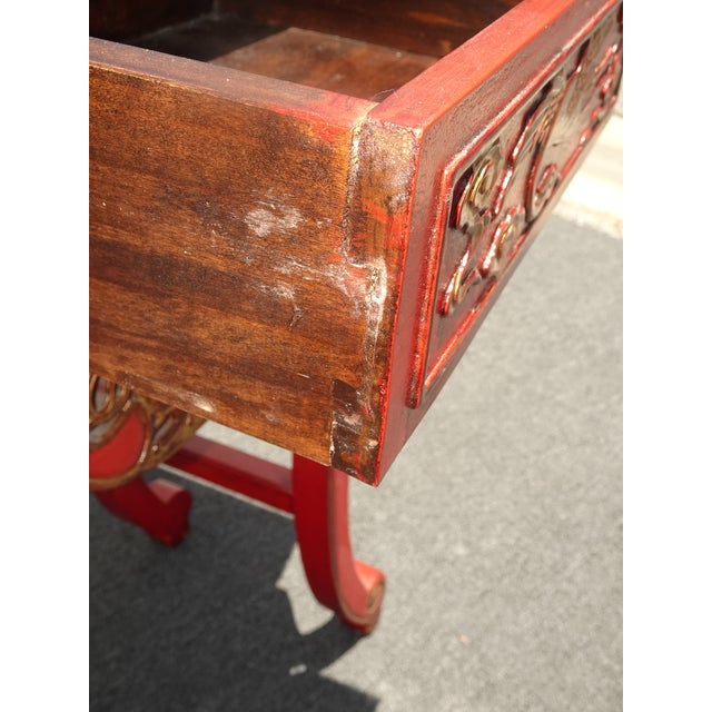 Vintage Chinese Asian Red & Black Lacquer W Gold Trim Side Table, Altar Table For Sale - Image 9 of 16