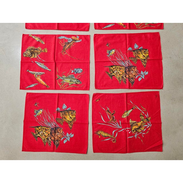 Textile Vintage Marine Print Cotton Tablecloth and Napkins from Lintala, 1970s, Set of 9 For Sale - Image 7 of 11