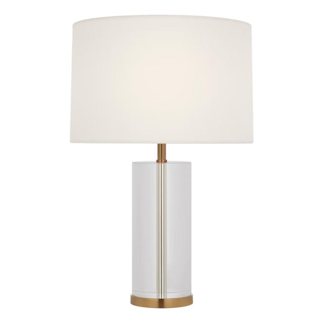 AERIN by Visual Comfort Signature Lineham 16" Cordless Accent Lamp in Crystal and Hand-Rubbed Antique Brass with Linen Shade For Sale