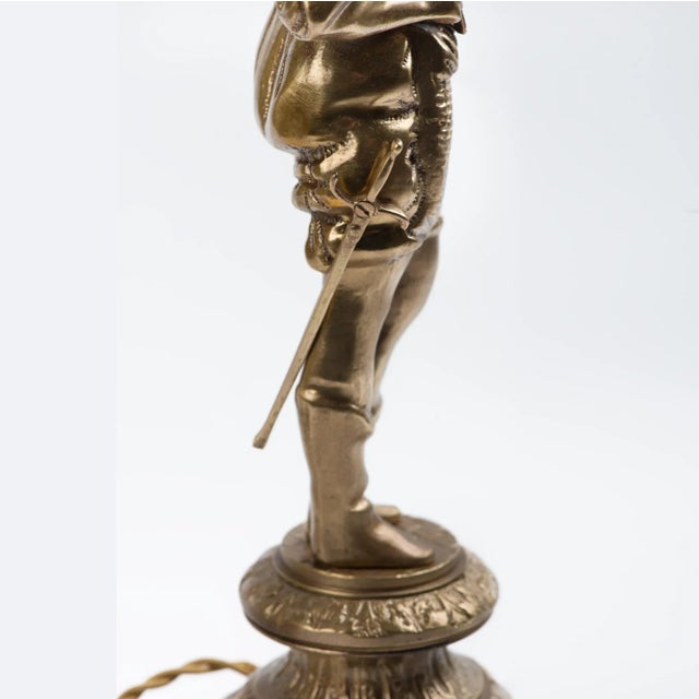 Brass Mid-Century Brass Soldier Restored Table Lamp With Frosted Glass Shade, From Spain For Sale - Image 8 of 10