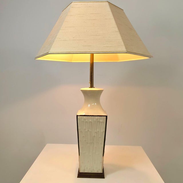 Vintage Italian Porcelain Table Light in Bamboo by Agostinelli Bassano for Bassanos Ebanistery, 1970s, in Very Good...