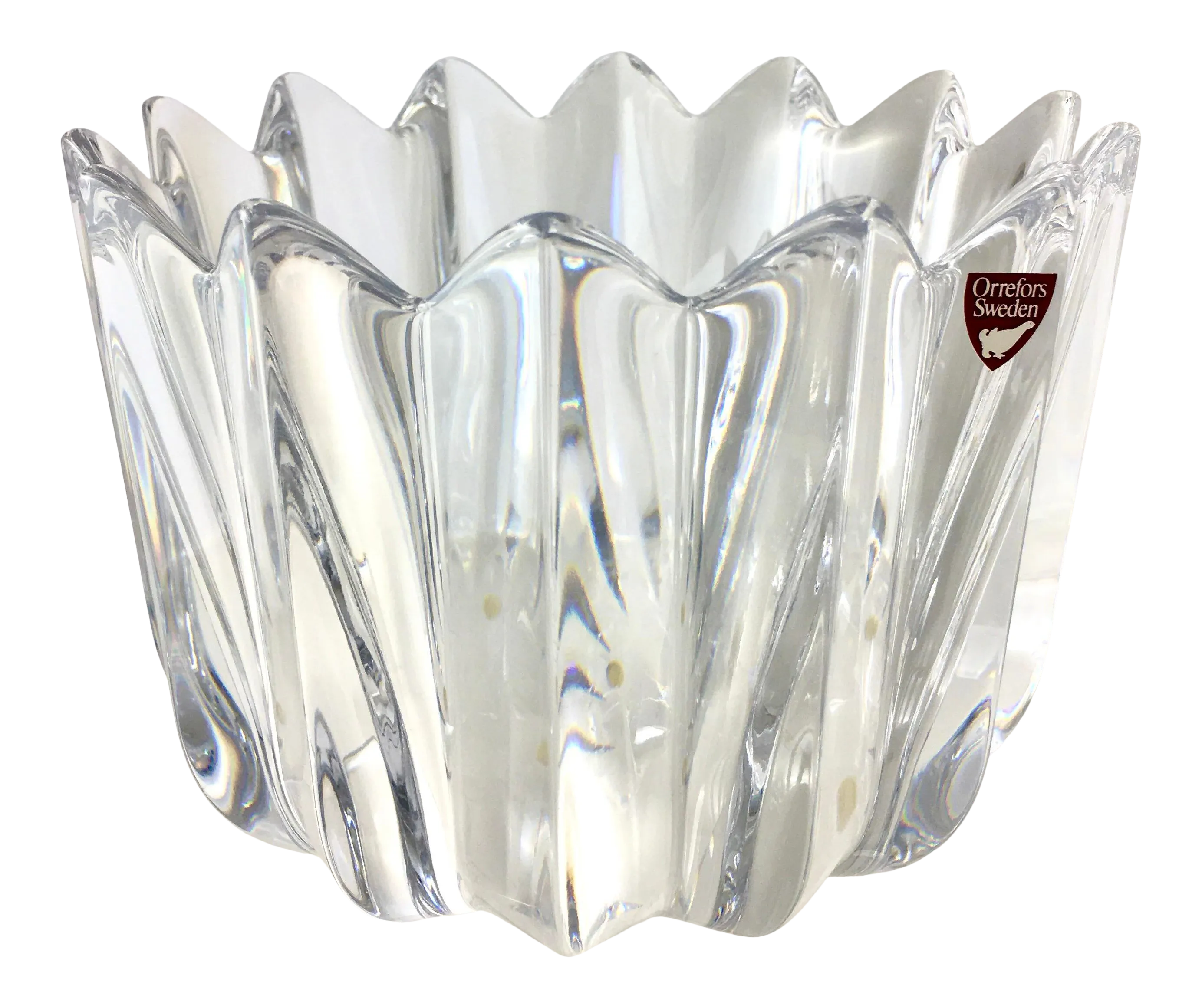 Orrefors Sweden Corona Cristal Art Florero de Cristal Lars Hellsten 19.7cm