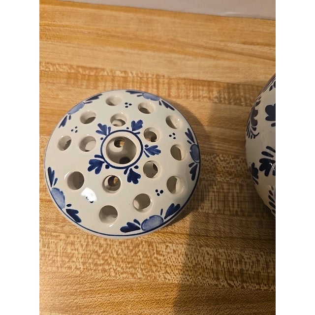 1990s Vintage Delft Blue Holland Floral Frog Vase For Sale - Image 5 of 5