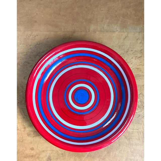 Ceramic Vintage Raymor Red and Blue Striped Ceramic Plate For Sale - Image 7 of 12