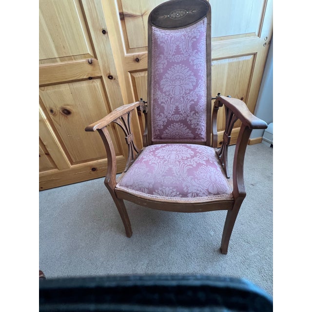 Victorian Early 20th Century Antique Pink Silk Reclining Murphy Chair Stick and Ball With Gout Chair For Sale - Image 3 of 12