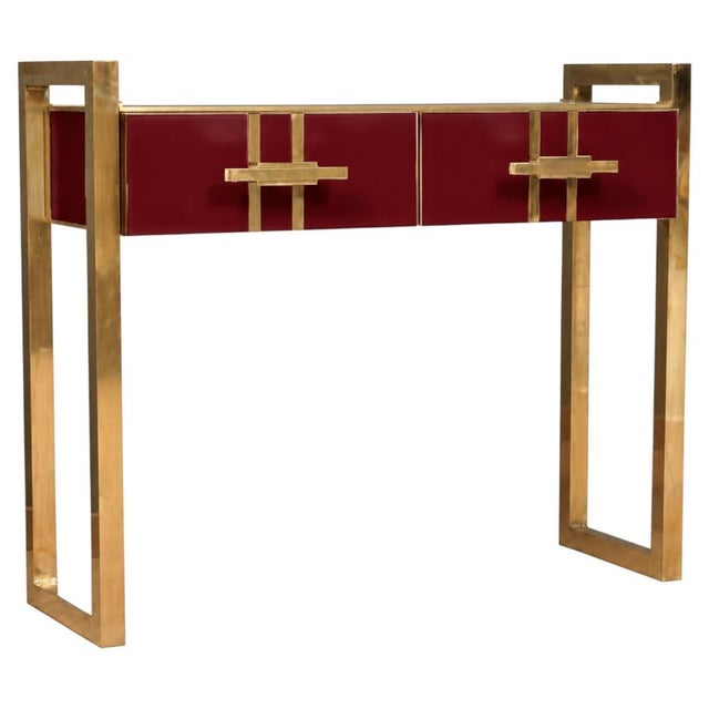 Italian Console Table in Burgundy Red Murano Glass and Brass from Justfurnituress SRL For Sale - Image 10 of 10