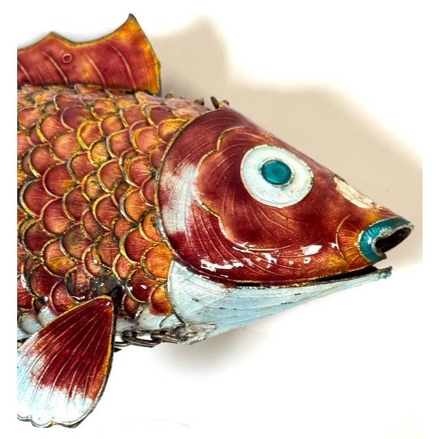 Chinese Export Silver & Enameled Articulated Carp Lotus and Wave Stand, C. 1900 For Sale - Image 17 of 18