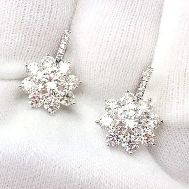 T Foster & Co Platinum Flower 4.84ctw Diamond Stud Halo Earrings GIA For Sale - Image 9 of 12