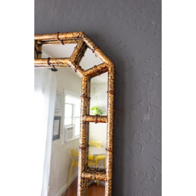 Gold Tall Chinoiserie Faux Bamboo Gold Tortoise Shell Octagon Mirror For Sale - Image 8 of 15