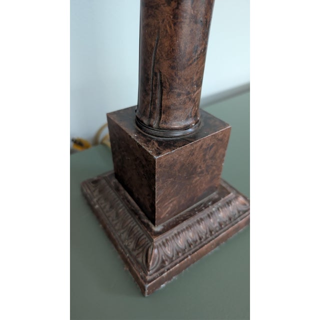 Brown Vintage 1970s Large Faux Bamboo Palm Tree Statement Table Lamp For Sale - Image 8 of 9