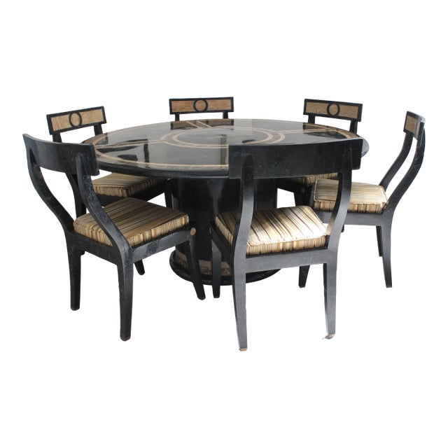 1980s Maitland-Smith Attributed Dining Table and 6 Chairs Neoclassic Revival For Sale