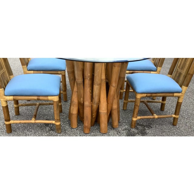 Wood Vintage Boho Chic Glass and Bamboo Table Set - 5 Pieces For Sale - Image 7 of 13