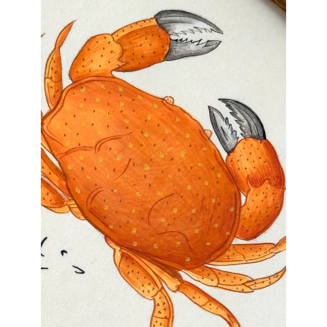 Original Hand-Painted Crab Painting Framed in a Vintage Italian Frame For Sale - Image 4 of 4