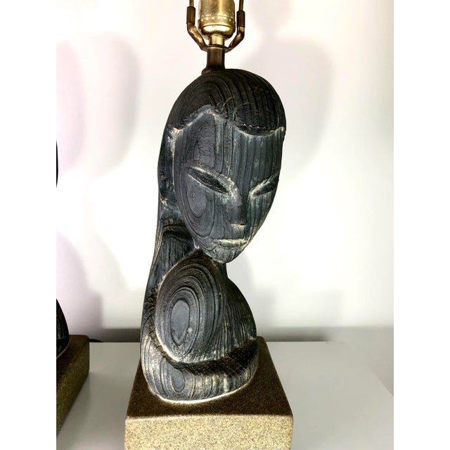 Mid-Century Modern Figural Plasto Lamp Company Cast Plaster Lamps - a Pair For Sale - Image 3 of 12