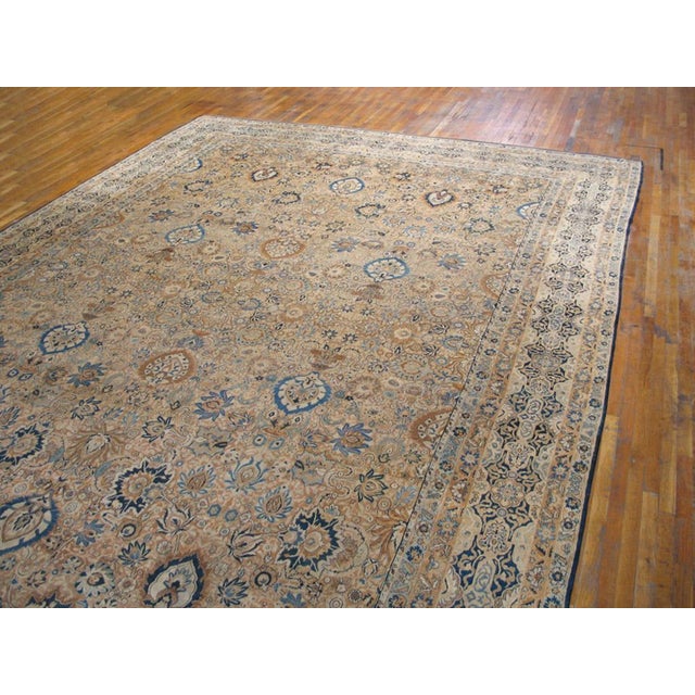 Luxurious Beige Background With Special Allover-Floral Design Antique Persian Kirman Rug For Sale - Image 9 of 12