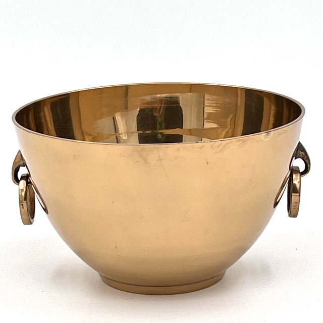 Metal Vintage 1960s Brass Bowl With Elephant Head Rings, Mid-Century Ice Bucket or Planter For Sale - Image 7 of 9