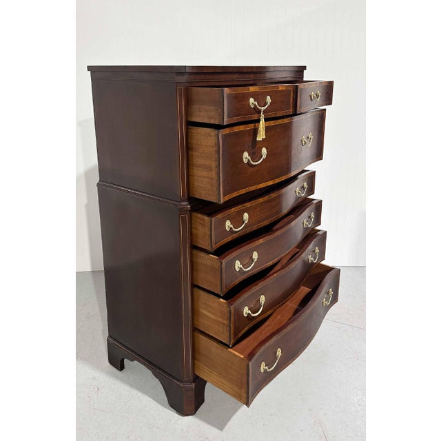 1960s Georgian Banded Mahogany Highboy Dresser by Kindel For Sale In Chicago - Image 6 of 12