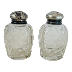 Early 20th Century Glass Floral & Sterling Salt & Pepper Shakers- a Pair