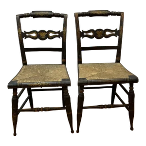 Pair of Sheraton Fancy Early 19th Century Hitchcock Chairs With Rush Seats