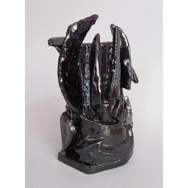 Contemporary Pablo Picasso - Style Black Glazed Sculpture Vase by Diane Grant For Sale - Image 6 of 8