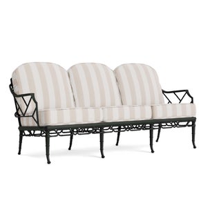 Brown Jordan Calcutta Sofa in Black Jade with Sand Stripe Cushions For Sale