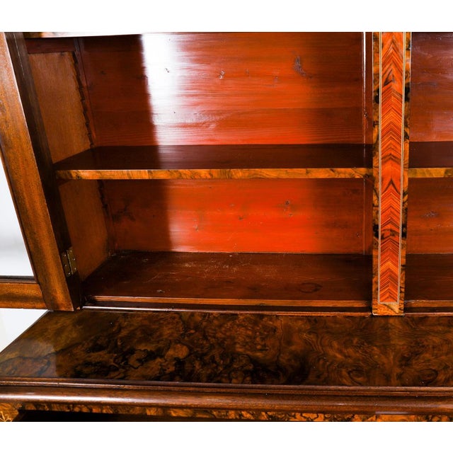 Wood Antique Victorian Burr Walnut and Inlaid Bookcase, 1800s For Sale - Image 7 of 18