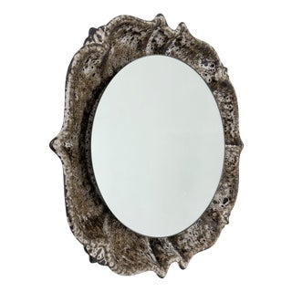 Mid-Century Modern Illuminated Brown Ceramic Mirror by Pan Keramik, 1970s For Sale