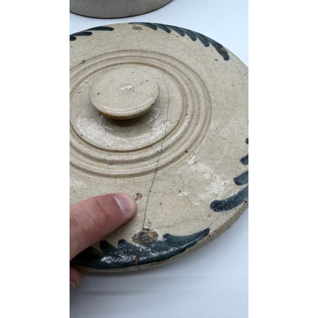 Cream A Very Fine and Rare Philadelphia Bristol Glazed Stoneware Cake Crock With Lid by Thomas Haig Jr, Circa 1870’s For Sale - Image 8 of 18