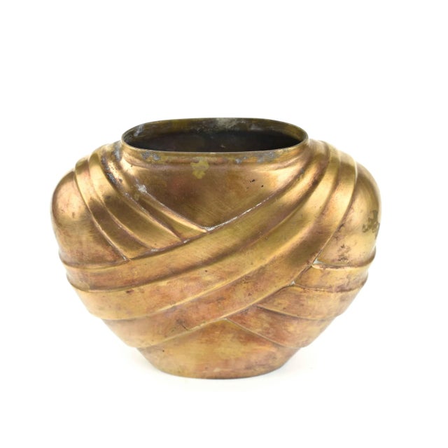 Art Deco Late 20th Century Modern Art Deco Gold Solid Brass Vase For Sale - Image 3 of 6