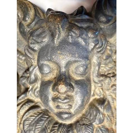 Antique Cast Iron- Cherub Wall Plaque For Sale - Image 4 of 7