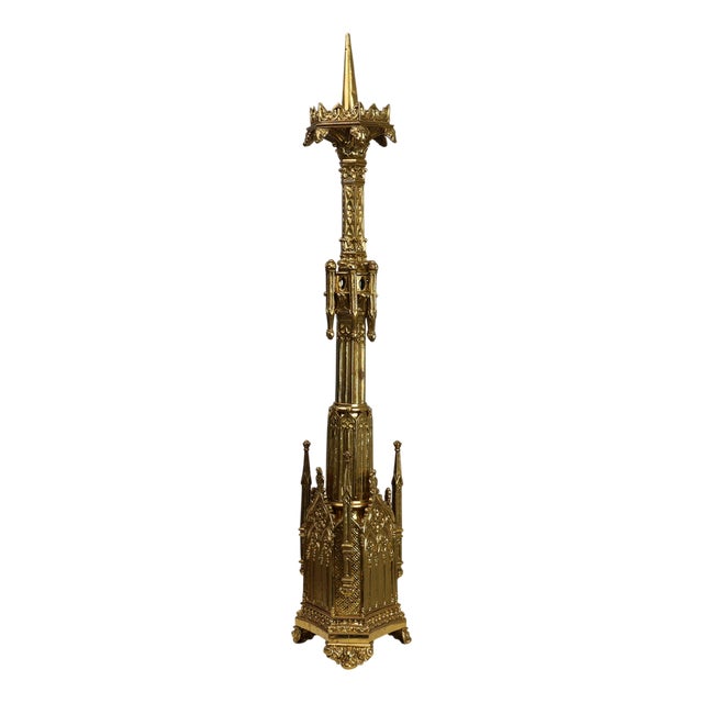 French Neo‑Gothic Copper Church Candleholder, 1880 For Sale