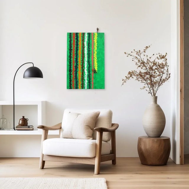 Wood Green Stripes - Colorful Abstract Textured Figurative Sculptural Modern Original Artwork by Jamie Burmeister For Sale - Image 7 of 9