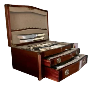 Edwardian Inlaid Mahogany Serpentine Wellington Cutlery Canteen from Francis Newton, 1900s, Set of 79