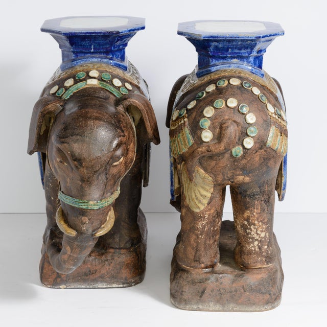 Boho Chic Pair Elephant Garden Seats Rare Large For Sale - Image 3 of 15