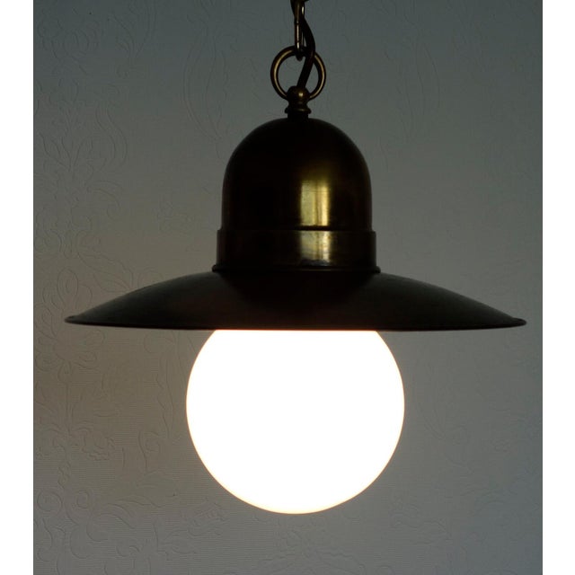 Gold Antique Brass and Glass Pendant Lamp, 1950s For Sale - Image 8 of 9