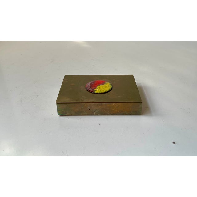 Metal Art Deco Cigar Box in Brass and Enamel, 1930s For Sale - Image 7 of 9