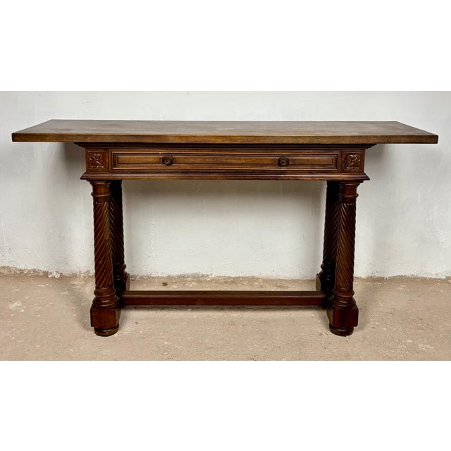 Spanish Walnut Console Table with Barley Twist Legs, 1940s For Sale - Image 11 of 16