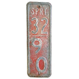 Vintage 1950s Embossed Metal Firehouse Station Sign For Sale