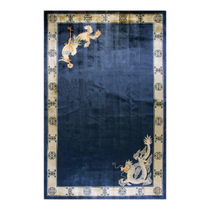 Classic Piece in a Navy Ground Color Vintage Chinese Silk Dragon & Phoenix Rug