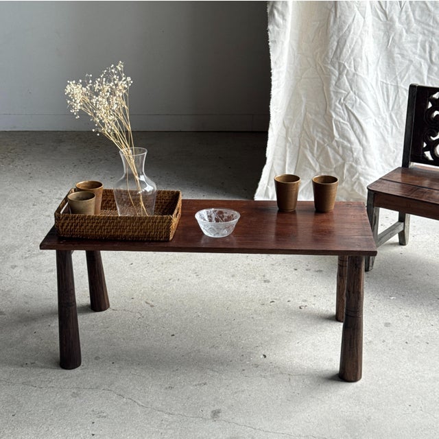 Brutalist Vintage Indonesian Brown Teak Coffee Table with Tapered Legs, 1980s For Sale - Image 3 of 18