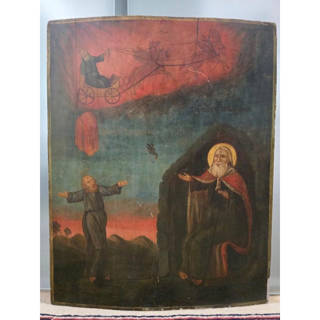 19th Century Orthodox Icon with Ascension of Elijah For Sale - Image 4 of 15