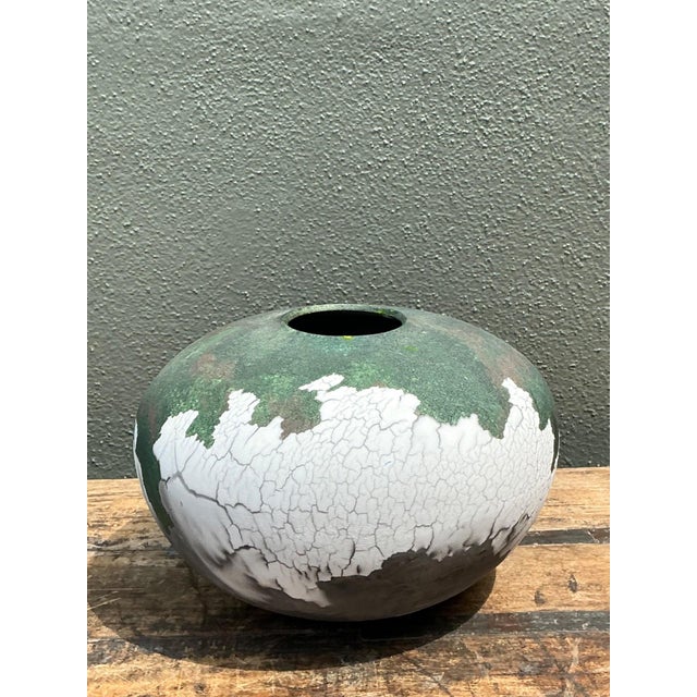 Mid-Century Modern Vintage Tony Evans Crackle Glaze Ceramic Vase For Sale - Image 3 of 12