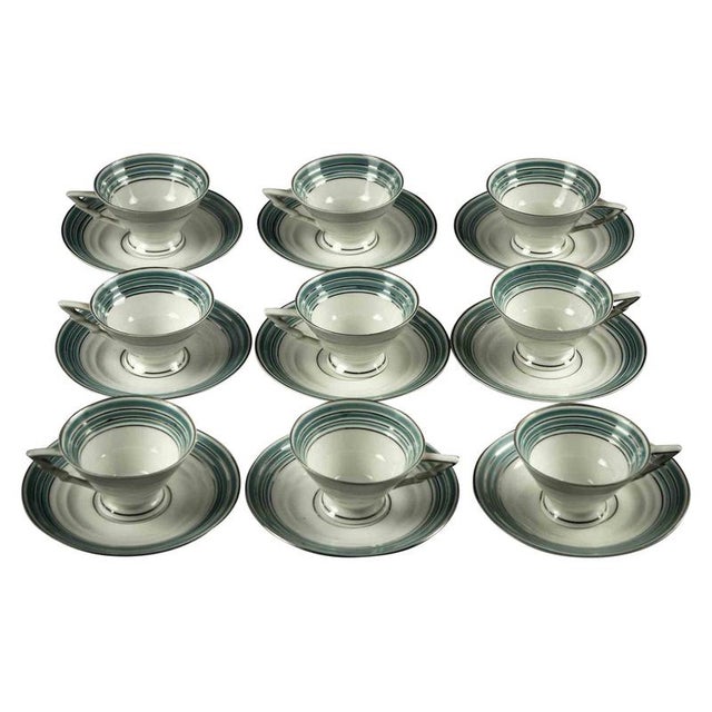 20th Century European Porcelain Coffee Set with Cups and Plates, Set of 18 For Sale - Image 15 of 15